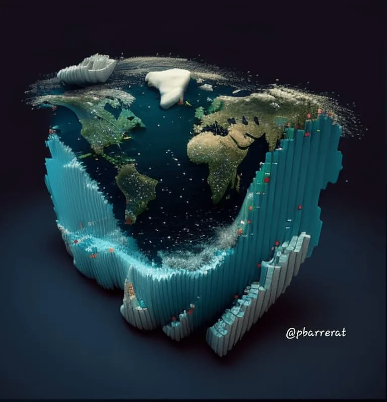 Trading con oscilador divergencia MACD. Imagen 3D, gráfico de trading a modo de fantasía. Todo sobre la tierra y el océano.